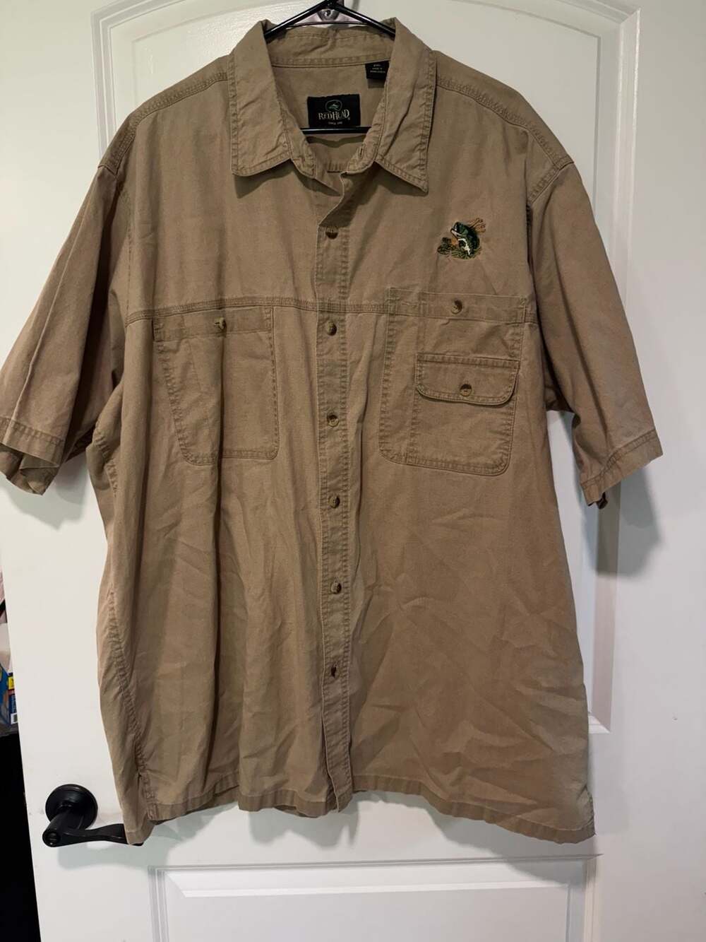 Fishing Utility Shirt Embroidered Bass Outdoor Gorpcore Khaki Men’s 2XL